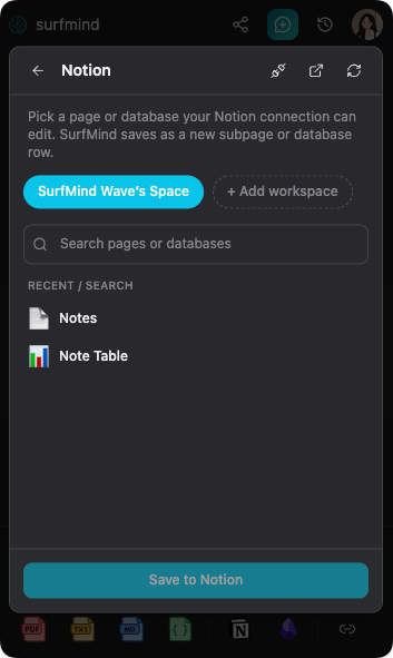 SurfMind Notion export select