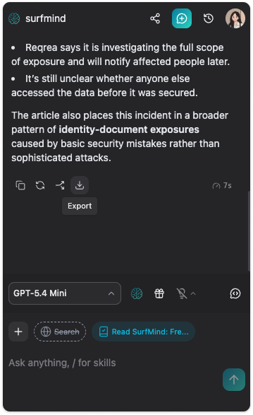SurfMind export button
