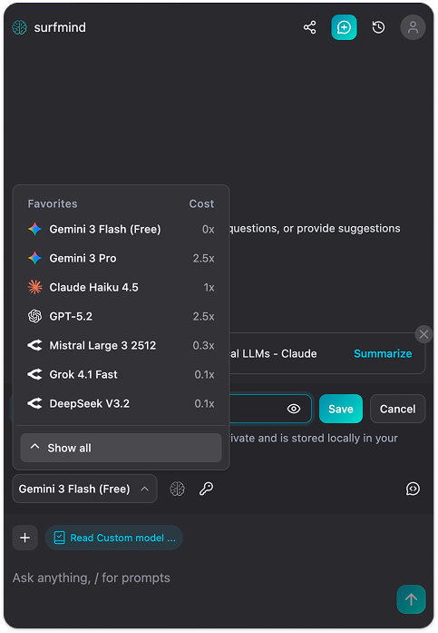 SurfMind Favorites model list