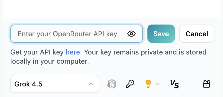 Entering an OpenRouter API key in SurfMind
